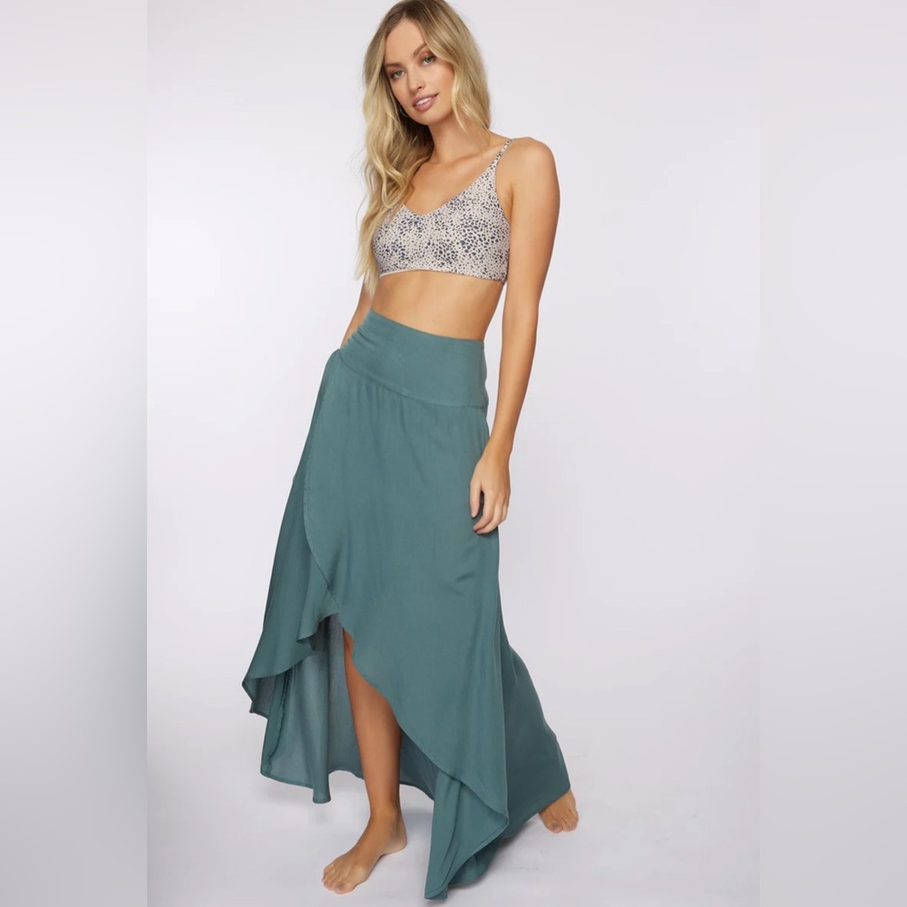 O’Neill Ambrosia High Low Maxi Skirt Sage Green Boho Resort Festival  XS  NWT - Picture 2 of 13